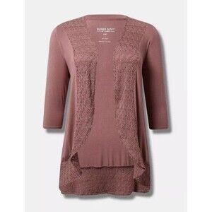 Torrid Super Soft Knit Cardigan Crochet‎ Trim Rose Taupe 3/4 Sleeve Size 0 Large